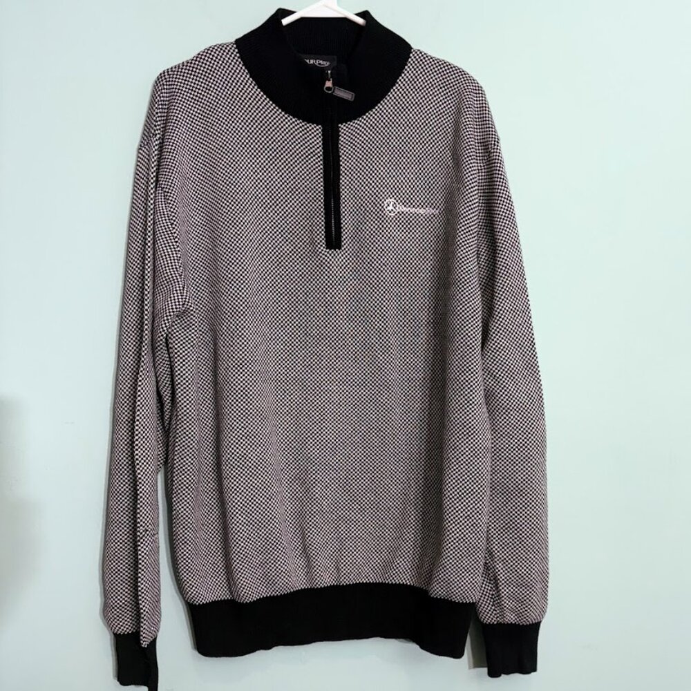 Mercedes Benz Quarter Zip Sweater Large Men's Black White